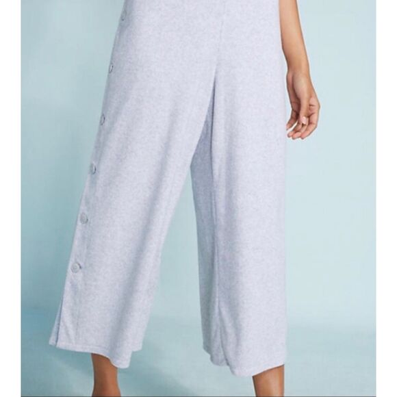 SATURDAY SUNDAY Light Gray Terry Pants Sz Large Button Wide Leg Anthropologie - Picture 4 of 9